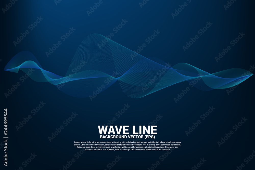 Aufkleber Blue Sound wave line curve on dark background. Element for theme technology futuristic vector