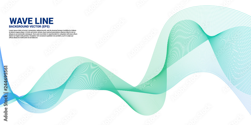 Wall mural green blue sound wave line curve on white background. element for theme technology futuristic vector