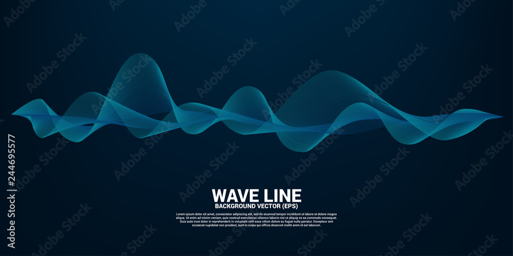 Poster Blue Sound wave line curve on dark background. Element for theme technology futuristic vector