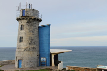 Tower on the rock near Atlantic ocean, Matxitxako , Spain, basque country, winter 2019, editorial usage 