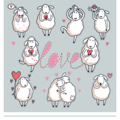 Funny cute sheep. Valentine's Day