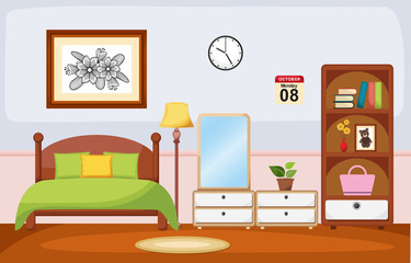 Bedroom Interior Sleeping Room Flat Design Illustration