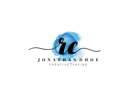 R E Initial watercolor logo on white background. Logo template vector