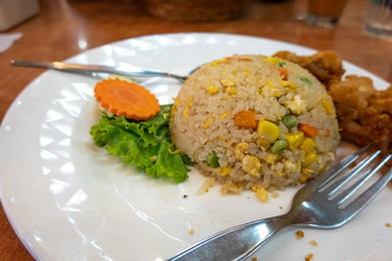 Chicken fries rice with close up view