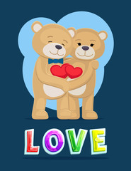 Love Bears Hugging Poster Vector Illustration