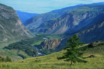 Fototapeta na wymiar Beautiful view of the Valley of Chulyshman river on Altai in Russia