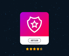Shield with star icon. Favorite protection symbol. Web or internet icon design. Rating stars. Just click button. Vector