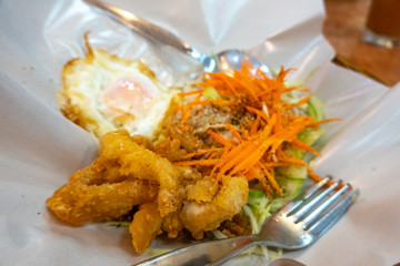 Kerabu rice with close up view.