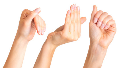 Set of woman hands clinging on some wall edge
