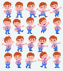 BusinessmCartoon character businessman in casual style. Set with different postures, attitudes and poses, doing different activities in isolated vector illustrations.an in casual style waving, happy.