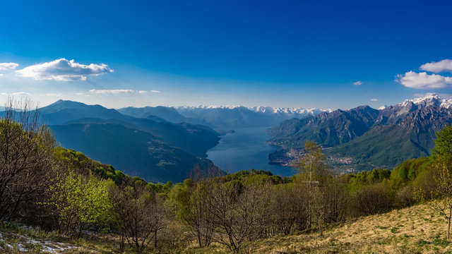 Lake Como and surrounding mountains as seen from hiking trail to Corni di Canzo