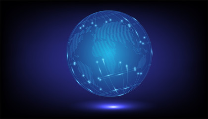 Digital world in your fingertip and global connection concept; the virtual digital spherical ball symbolized the business in modern world	