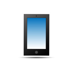 Simple design of a black smartphone with a light blue screen on a white background