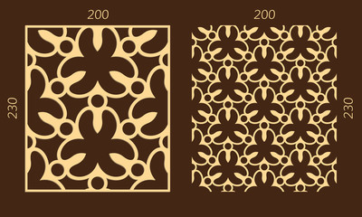 Laser cutting set. Woodcut vector trellis panel. Plywood lasercut eastern design. Hexagonal seamless pattern for printing, engraving, paper cutting. Stencil lattice ornament.