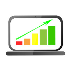 Wonderful design of a black laptop with a graph of growth on a white background