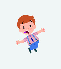 Businessman in casual style jumping terrified.