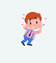 Businessman in casual style very alarmed takes the hands to the head.