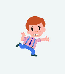 Businessman in casual style runs alarmed.