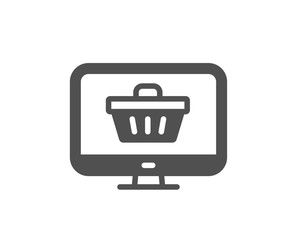 Online Shopping cart icon. Monitor sign. Supermarket basket symbol. Quality design element. Classic style icon. Vector