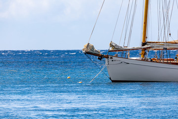 Saint Vincent and the Grenadines, sailboat with wooden masts, gaff rigged