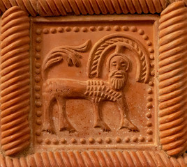 Traditional russian ornament on clay oven tiles