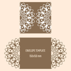 Laser cutting vector envelope. Wedding die cut invitation template. Cutout silhouette card. Scrapbook carved paperwork. Floral layout.