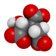Isocitric acid molecule. 3D rendering. Atoms are represented as spheres with conventional color coding: hydrogen (white), carbon (grey), oxygen (red).