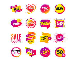 Obraz premium Sale banner templates design. Special offer tags. Cyber monday sale discounts. Black friday shopping icons. Best ultimate offer. Super shopping discount icons. Vector