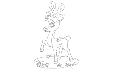 Cute baby deer in pose drawing to color