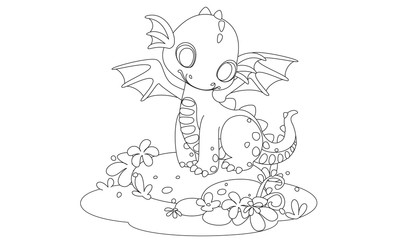 Cute baby dragon cartoon drawing to color