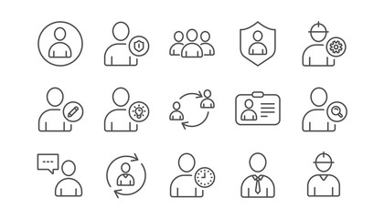 Fototapeta na wymiar User person line icons. Profile, Group and Support. People linear icon set. Vector