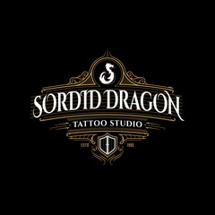 Vector vintage frame for logo, label design. Ornate logo template for tattoo, barber shop, beer, whiskey label.