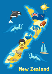 Illustration of New Zealand map.