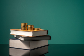 Coins and stalking books with low light