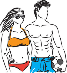 MAN AND WOMAN IN SWIMMING SUITS VECTOR ILLUSTRATION