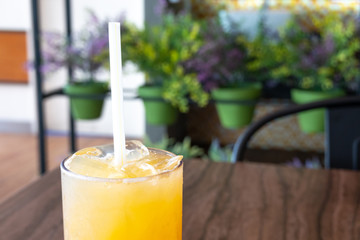 Fresh orange juice with blur background