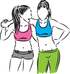 Obraz premium fitness women friends vector illustration