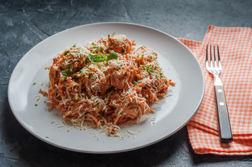 Italian spaghetti pasta with tomato sauce