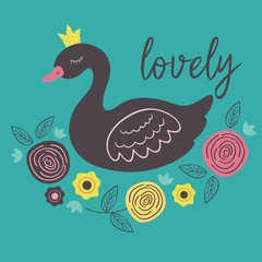 poster with lovely princess black swan - vector illustration, eps