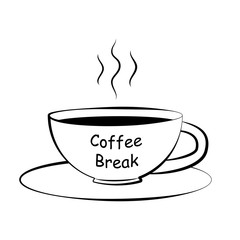 Black and white drawing of a cup. Silhouette of a cup of coffee. Lettering on coffee cup shape. EPS8