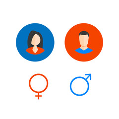 Vector male and female icon set. Man and woman user avatar. Vector symbol EPS10