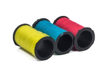 Multicolor sewing threads with isolated white background