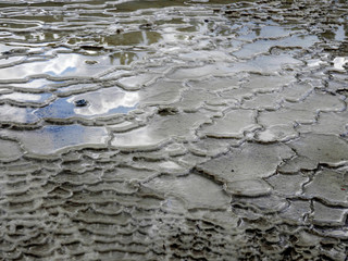 Close-up of a sinter terrace in New Zealand