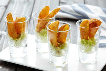 Delicious food snacks, fried potato wedges