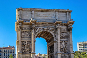 Fototapeta na wymiar Triumphal arc Porte d'Aix or Porte Royale, Marseille, Provence, France