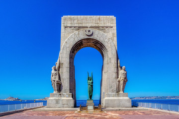 Monument to the heroes of the army of the Orient at Port du valon des Affes on Mediterranean sea in Marseille, France