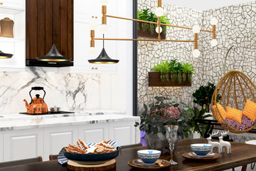 3d render luxury home kitchen