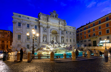 Naklejka na ściany i meble Night view of Rome Trevi Fountain (Fontana di Trevi) in Rome, Italy. Trevi is most famous fountain of Rome. Architecture and landmark of Rome