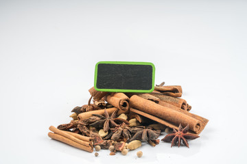 Cinnamon close up with white background.