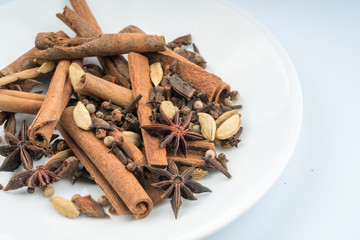 Cinnamon close up with white background.